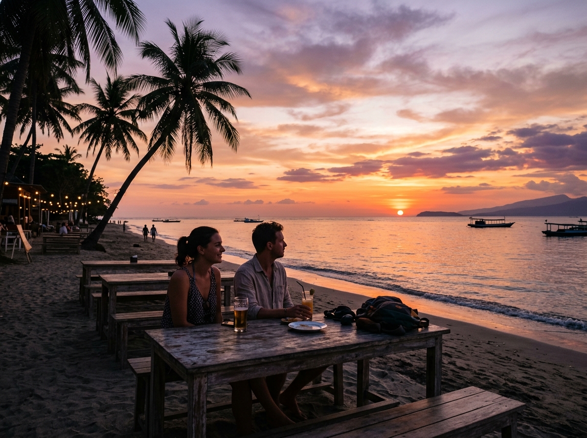 Sunset views from the southern coast after a full day exploring the Tetebatu highlands.